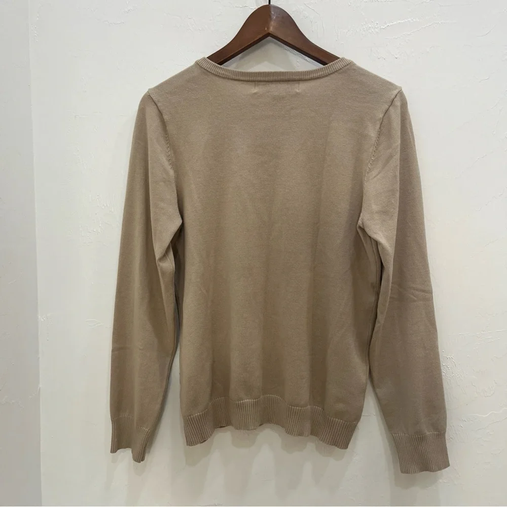 Carolyn Taylor Beige Long Sleeve Pull Over Sweater size P/XL‎ Mock Neck Pearls